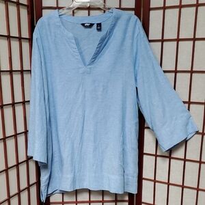 Lands' End Women's 3/4 Sleeve Linen Blend Tunic Top